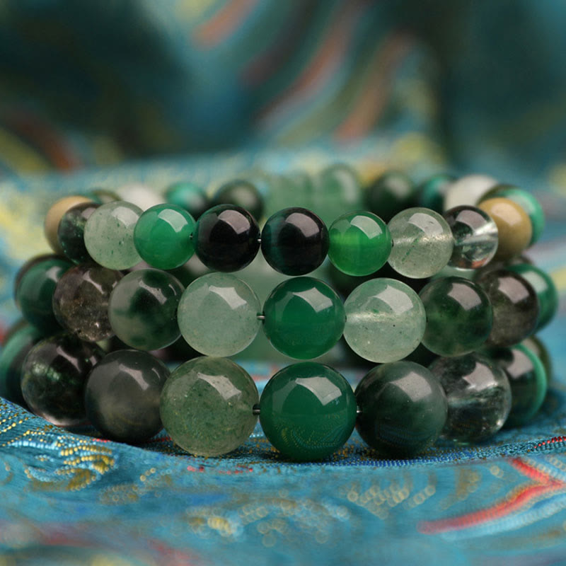 Buddha Stones Fünf Elemente Verschiedene Achatkristalle Grüner Erdbeerquarz Moosachat Grünes Phantom-Glücksarmband - image 12