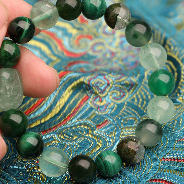 Buddha Stones Fünf Elemente Verschiedene Achatkristalle Grüner Erdbeerquarz Moosachat Grünes Phantom-Glücksarmband - image 19