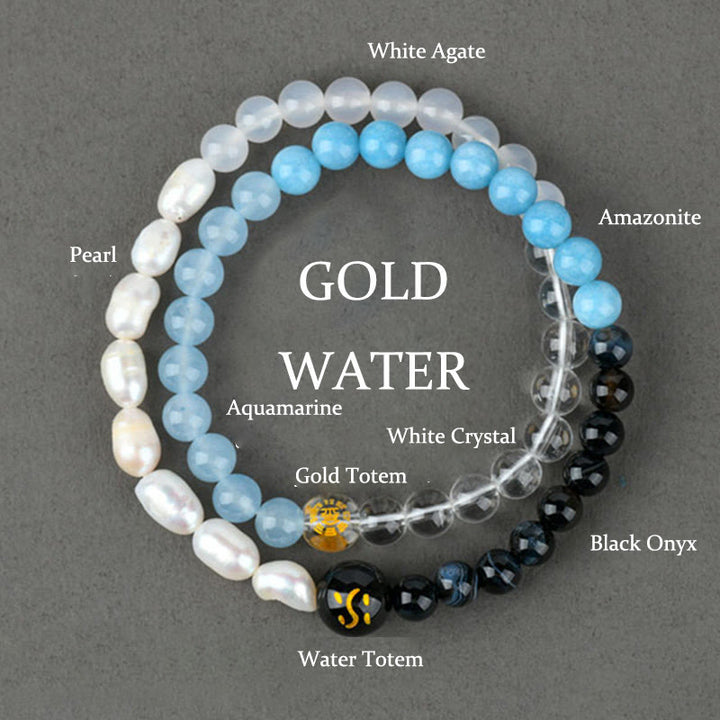 Buddha Stones ​​Fünf Elemente Verschiedene Achat Kristall Perle Schwarz Onyx Weiß Achat Weiß Kristall Glück Armband - Gold Water (Handgelenkumfang: 14-16 cm) - image 0
