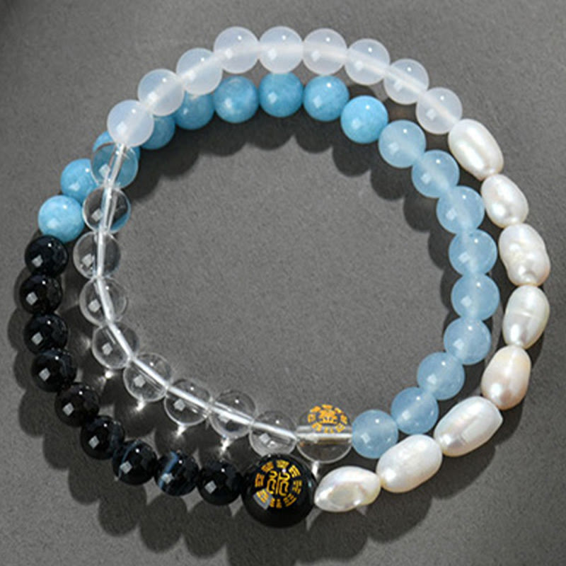 Buddha Stones Fünf Elemente Verschiedene Achat Kristall Perle Schwarz Onyx Weiß Achat Weiß Kristall Glück Armband