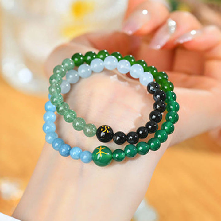 Buddha Stones Fünf Elemente Verschiedene Achat Kristall Perle Schwarz Onyx Weiß Achat Weiß Kristall Glück Armband