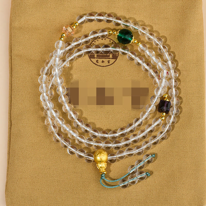 Buddha Stones Armband mit 108 Mala-Perlen, weißer Kristall, Klarheit