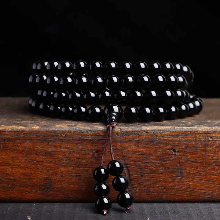 Buddha Stones 108 Mala Perlen Schwarzer Obsidian Eis Obsidian Erfüllungsarmband