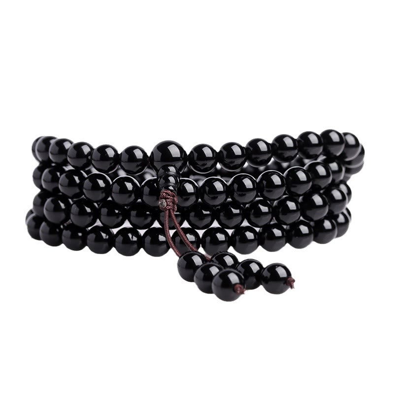 Buddha Stones 108 Mala Perlen Schwarzer Obsidian Eis Obsidian Erfüllungsarmband