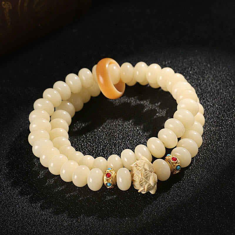 Buddha Stones, Bodhi-Samen, Pfirsichholz, Lotus, Reichtum, Doppel-Wickelarmband