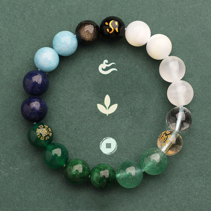 Buddha Stones, Fünf Elemente, verschiedene Achat-Kristalle, grüner Erdbeerquarz, Sonnenstein, Reichtum-Armband - image 49