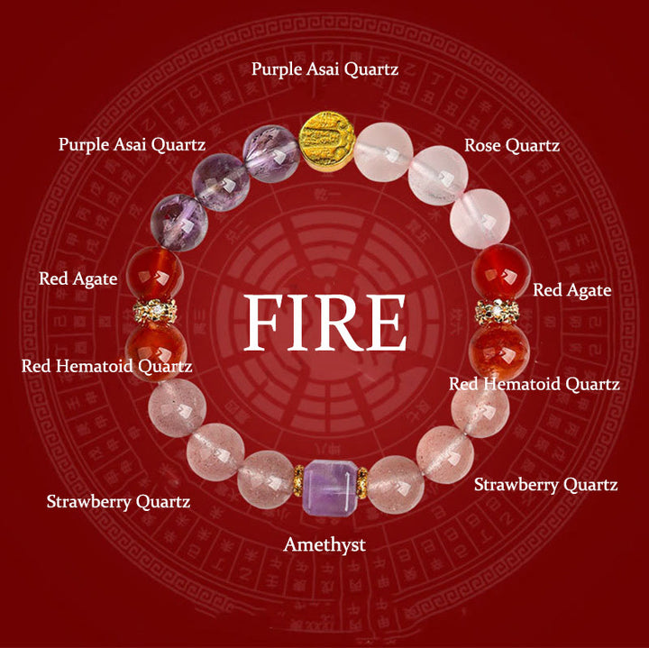 Buddha Stones ​​Fünf Elemente Verschiedene Achatkristalle Grüner Phantom Rutilquarz Grüner Traubenachat Malachit Glücksarmband - Feuer (Handgelenkumfang: 14-16 cm) - image 17