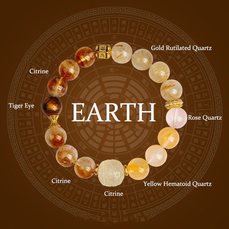 Buddha Stones ​​Fünf Elemente Verschiedene Achatkristalle Grüner Phantom Rutilquarz Grüner Traubenachat Malachit Glücksarmband - Erde (Handgelenkumfang: 14-16 cm) - image 22