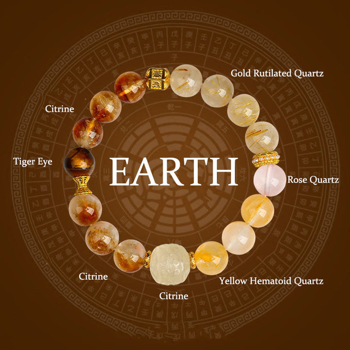 Buddha Stones ​​Fünf Elemente Verschiedene Achatkristalle Grüner Phantom Rutilquarz Grüner Traubenachat Malachit Glücksarmband - Erde (Handgelenkumfang: 14-16 cm) - image 22