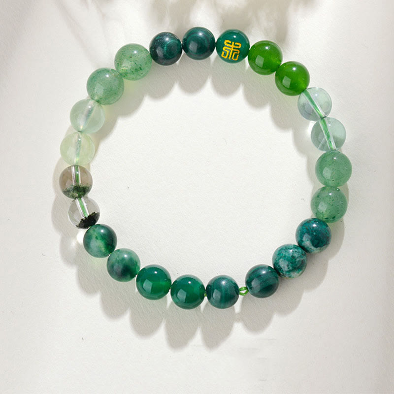 Buddha Stones ​​Fünf Elemente Verschiedene Achatkristalle Rutilquarz Tigerauge Gelber Achat Citrin Glücksarmband - Holz (Handgelenkumfang: 14-16 cm) - 8 mm - image 18