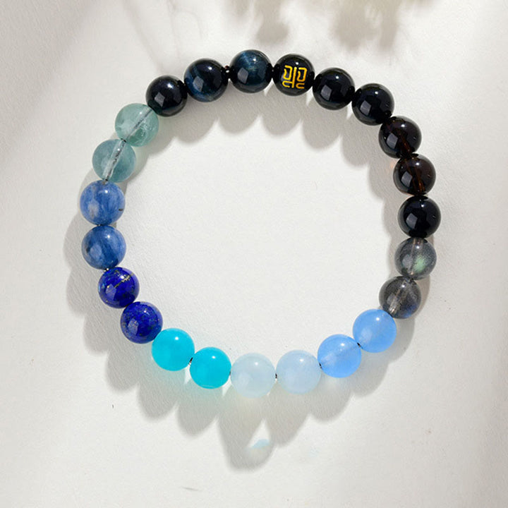 Buddha Stones ​​Fünf Elemente Verschiedene Achatkristalle Rutilquarz Tigerauge Gelber Achat Citrin Glücksarmband - Wasser (Handgelenkumfang: 14-16 cm) - 8 mm - image 23