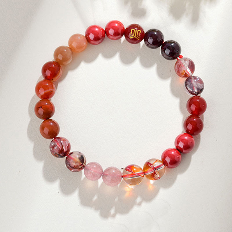 Buddha Stones ​​Fünf Elemente Verschiedene Achatkristalle Rutilquarz Tigerauge Gelber Achat Citrin Glücksarmband - Feuer (Handgelenkumfang: 14-16 cm) - 8 mm - image 28