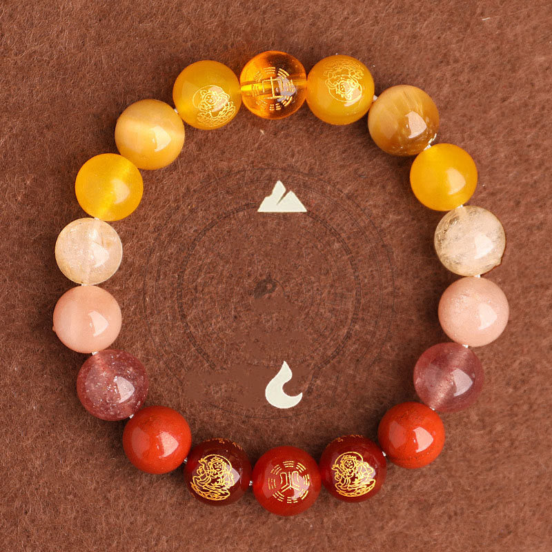 Buddha Stones, Fünf Elemente, Verschiedene Achat-Kristalle, Südroter Achat, Erdbeerquarz, Sonnenstein, Citrin, Glücksarmband - image 1