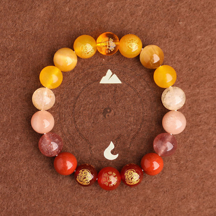Buddha Stones, Fünf Elemente, Verschiedene Achat-Kristalle, Südroter Achat, Erdbeerquarz, Sonnenstein, Citrin, Glücksarmband - image 3