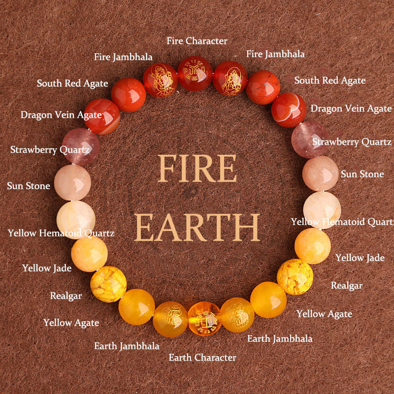 Buddha Stones, Fünf Elemente, Verschiedene Achat-Kristalle, Südroter Achat, Erdbeerquarz, Sonnenstein, Citrin, Glücksarmband - Feuer Erde (Handgelenkumfang: 14-16 cm) - 8 mm - image 10