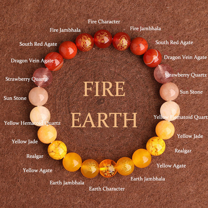 Buddha Stones, Fünf Elemente, Verschiedene Achat-Kristalle, Südroter Achat, Erdbeerquarz, Sonnenstein, Citrin, Glücksarmband - Feuer Erde (Handgelenkumfang: 14-16 cm) - 8 mm - image 10