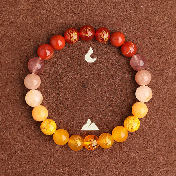 Buddha Stones, Fünf Elemente, Verschiedene Achat-Kristalle, Südroter Achat, Erdbeerquarz, Sonnenstein, Citrin, Glücksarmband - image 11