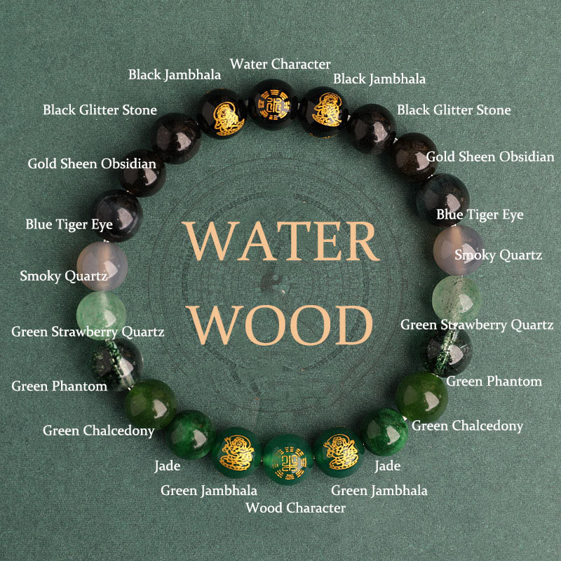 Buddha Stones, Fünf Elemente, Verschiedene Achat-Kristalle, Südroter Achat, Erdbeerquarz, Sonnenstein, Citrin, Glücksarmband - Wasserholz (Handgelenkumfang: 14-16 cm) - 8 mm - image 13