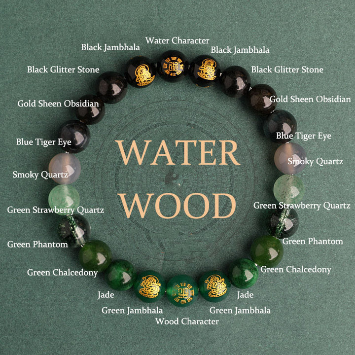 Buddha Stones, Fünf Elemente, Verschiedene Achat-Kristalle, Südroter Achat, Erdbeerquarz, Sonnenstein, Citrin, Glücksarmband - Wasserholz (Handgelenkumfang: 14-16 cm) - 8 mm - image 13