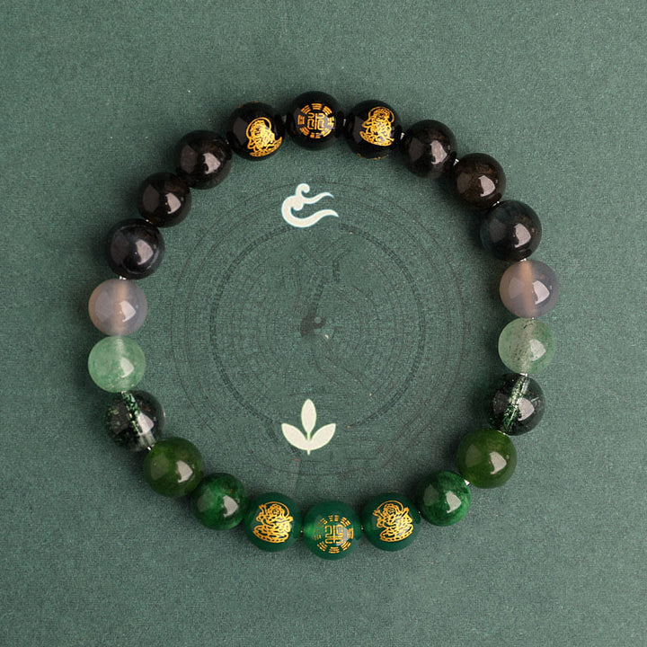 Buddha Stones, Fünf Elemente, Verschiedene Achat-Kristalle, Südroter Achat, Erdbeerquarz, Sonnenstein, Citrin, Glücksarmband - image 14