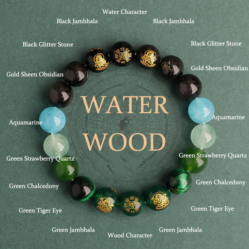 Buddha Stones, Fünf Elemente, Verschiedene Achat-Kristalle, Südroter Achat, Erdbeerquarz, Sonnenstein, Citrin, Glücksarmband - Wasserholz (Handgelenkumfang: 14-16 cm) - 10 mm - image 15