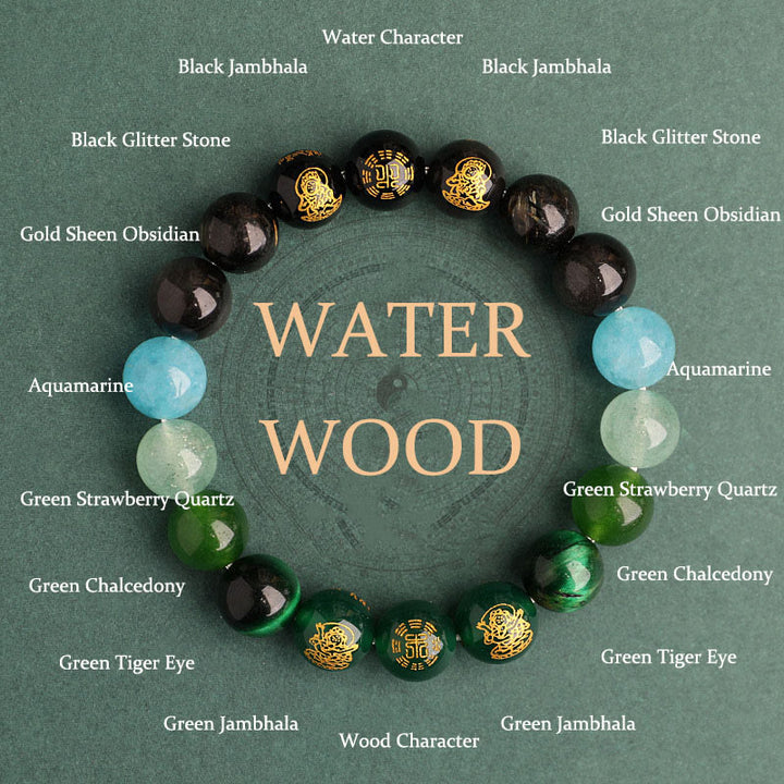 Buddha Stones, Fünf Elemente, Verschiedene Achat-Kristalle, Südroter Achat, Erdbeerquarz, Sonnenstein, Citrin, Glücksarmband - Wasserholz (Handgelenkumfang: 14-16 cm) - 10 mm - image 15