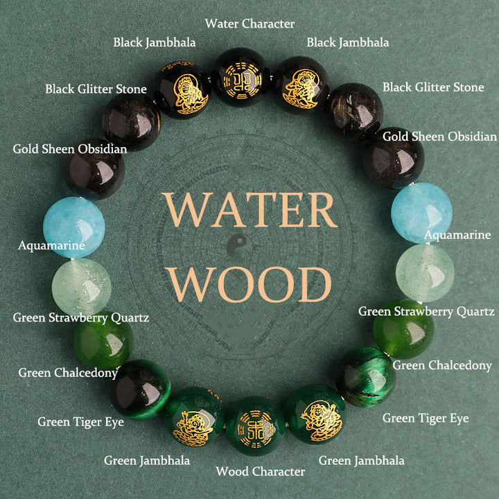 Buddha Stones, Fünf Elemente, Verschiedene Achat-Kristalle, Südroter Achat, Erdbeerquarz, Sonnenstein, Citrin, Glücksarmband - Wasserholz (Handgelenkumfang: 14-16 cm) - 12 mm - image 17