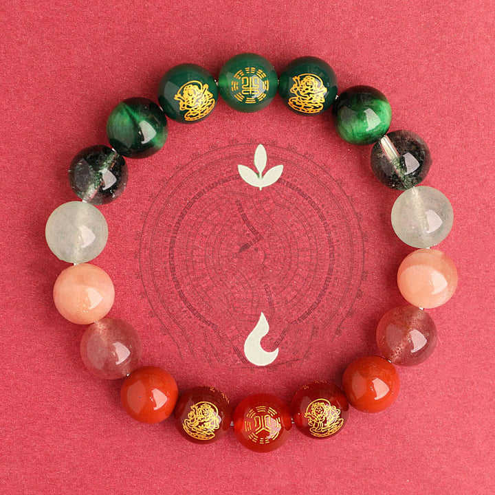 Buddha Stones, Fünf Elemente, Verschiedene Achat-Kristalle, Südroter Achat, Erdbeerquarz, Sonnenstein, Citrin, Glücksarmband - image 26