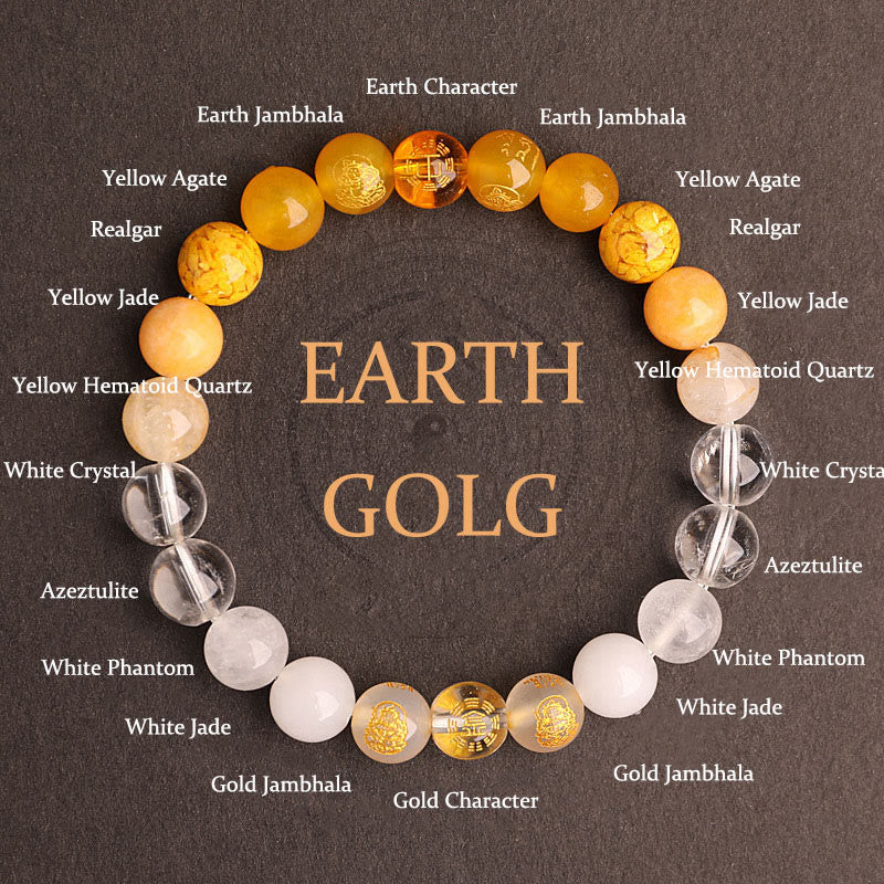 Buddha Stones, Fünf Elemente, Verschiedene Achat-Kristalle, Südroter Achat, Erdbeerquarz, Sonnenstein, Citrin, Glücksarmband - Gold Earth (Handgelenkumfang: 14-16 cm) - 8 mm - image 29