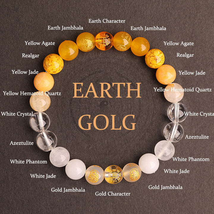 Buddha Stones, Fünf Elemente, Verschiedene Achat-Kristalle, Südroter Achat, Erdbeerquarz, Sonnenstein, Citrin, Glücksarmband - Gold Earth (Handgelenkumfang: 14-16 cm) - 8 mm - image 29