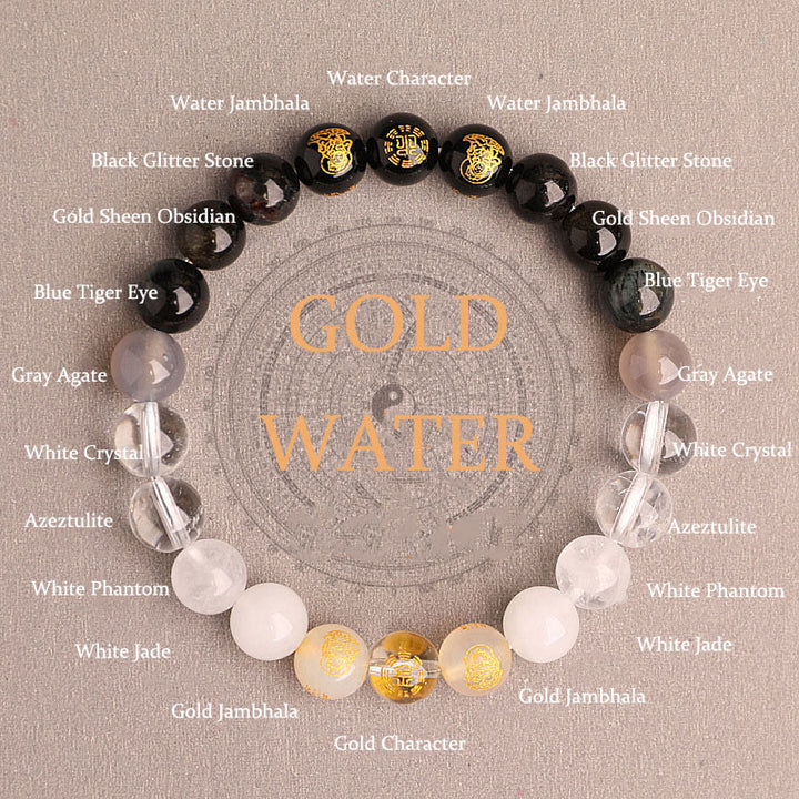 Buddha Stones, Fünf Elemente, Verschiedene Achat-Kristalle, Südroter Achat, Erdbeerquarz, Sonnenstein, Citrin, Glücksarmband - Gold Water (Handgelenkumfang: 14-16 cm) - 8 mm - image 35