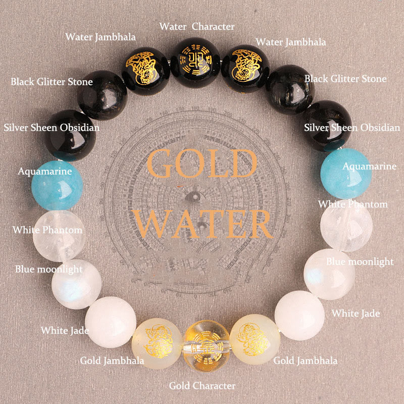 Buddha Stones, Fünf Elemente, Verschiedene Achat-Kristalle, Südroter Achat, Erdbeerquarz, Sonnenstein, Citrin, Glücksarmband - Gold Water (Handgelenkumfang: 14-16 cm) - 12 mm - image 39