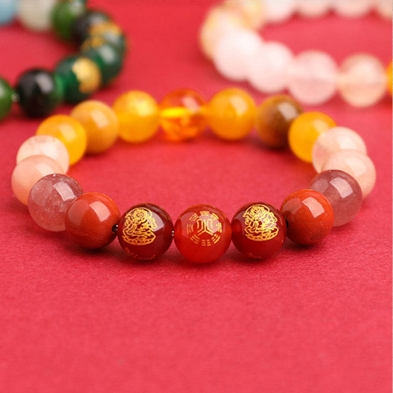 Buddha Stones, Fünf Elemente, Verschiedene Achat-Kristalle, Südroter Achat, Erdbeerquarz, Sonnenstein, Citrin, Glücksarmband - image 12