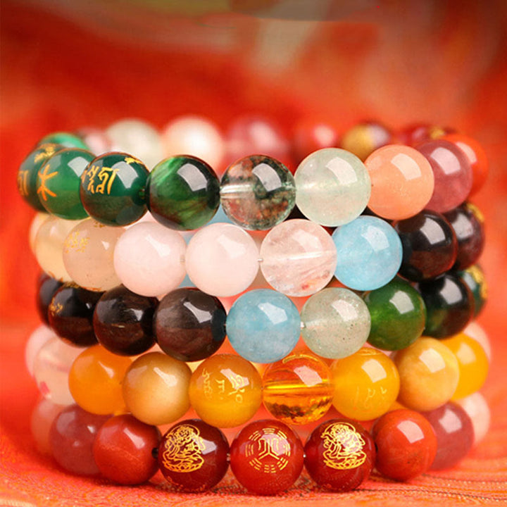 Buddha Stones, Fünf Elemente, Verschiedene Achat-Kristalle, Südroter Achat, Erdbeerquarz, Sonnenstein, Citrin, Glücksarmband - image 42