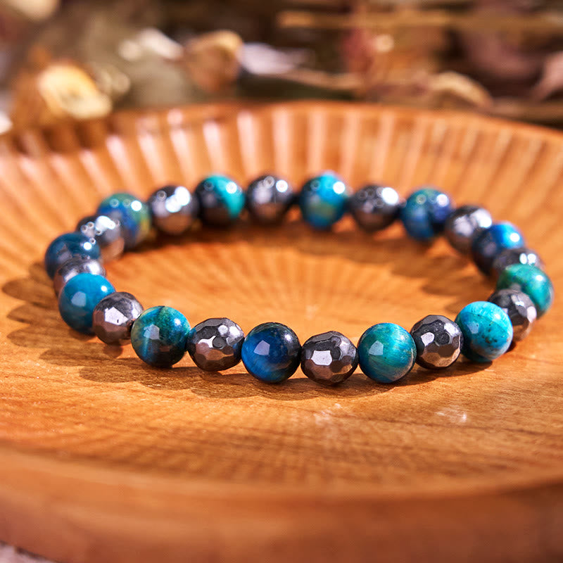 Buddha Stones 2-teiliges Armband-Set mit Hämatit-Tigerauge und blauem Tigerauge