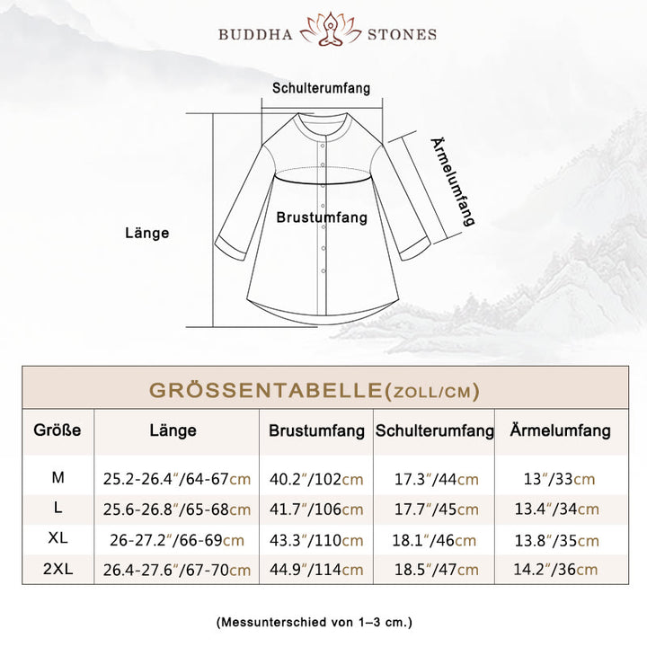 Einfarbiges Hemd aus Baumwollleinen mit Buddha-Steinen und Knopfleiste und Dreiviertelärmeln