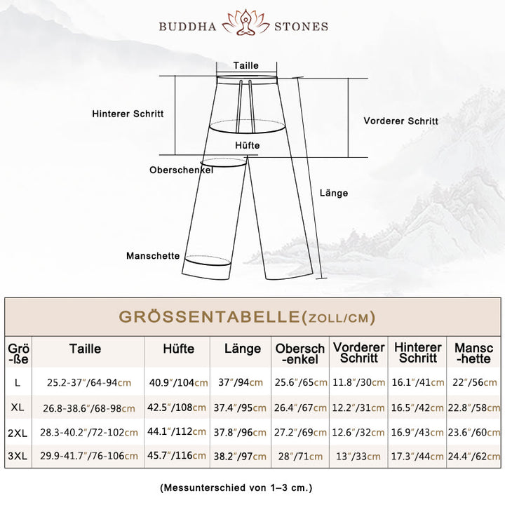 Buddha Stones – Lässige Hose aus Baumwollleinen mit hoher Taille, Schnürung und weitem Bein und Taschen