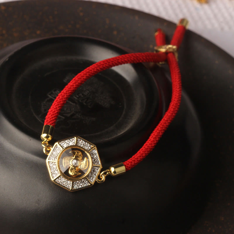 Buddha Stones Kupfer Messing drehbare Windmühle Feng Sheng Shui Qi rote Schnur Glaube geflochtenes Armband