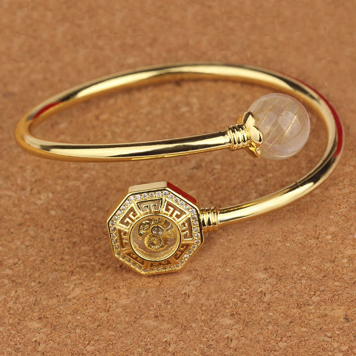 Buddha Stones, Rutilquarz, Kupfer, Messing, drehbare Windmühle, Feng Sheng Shui, Qi, Mut, Armband, Armreif - image 9