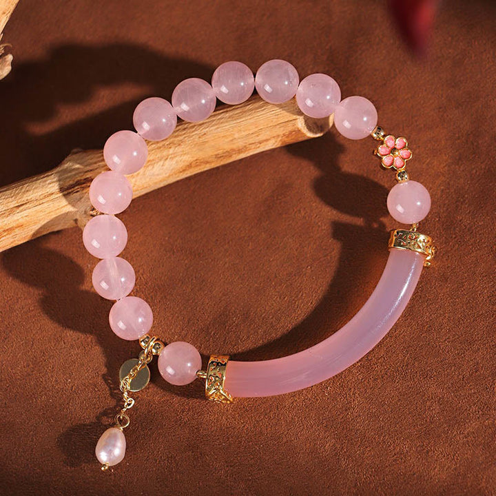 Buddha Stones Rosa Kristall Blau Chalcedon Perle Manschette Halbarmband Armreif - image 1