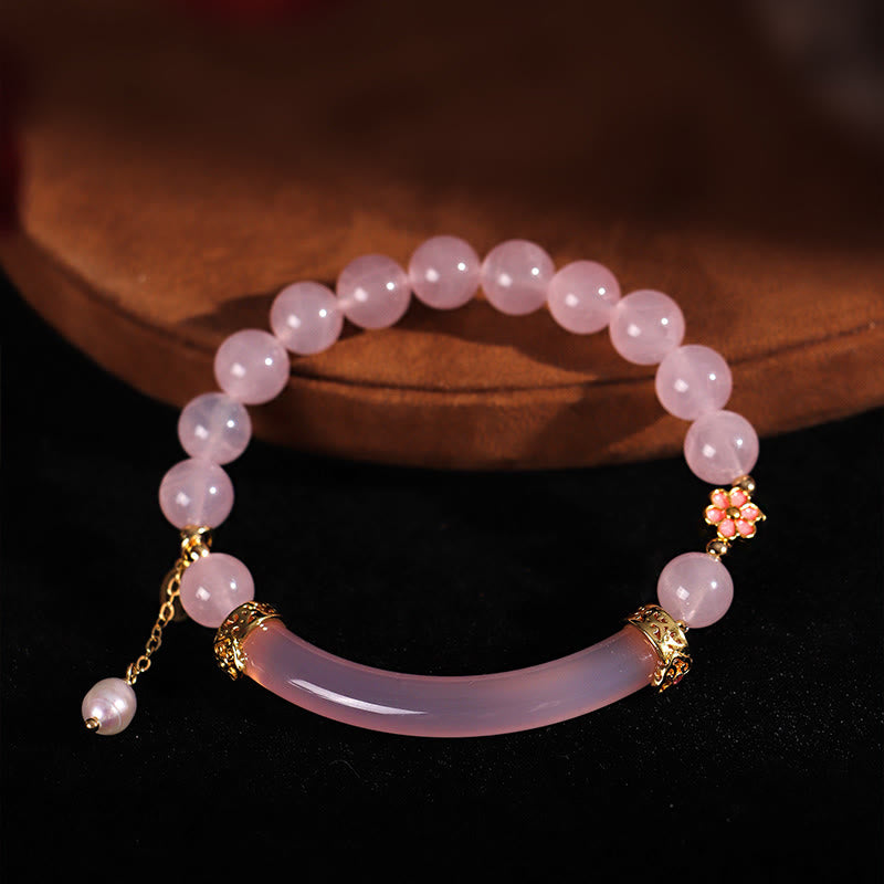 Buddha Stones Rosa Kristall Blau Chalcedon Perle Manschette Halbarmband Armreif - image 2