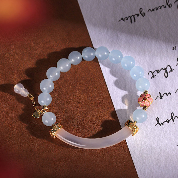 Buddha Stones Rosa Kristall Blau Chalcedon Perle Manschette Halbarmband Armreif - image 11