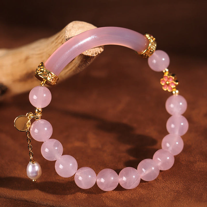 Buddha Stones Rosa Kristall Blau Chalcedon Perle Manschette Halbarmband Armreif - Rosa Kristallperle (Innendurchmesser: 52 mm) - image 0