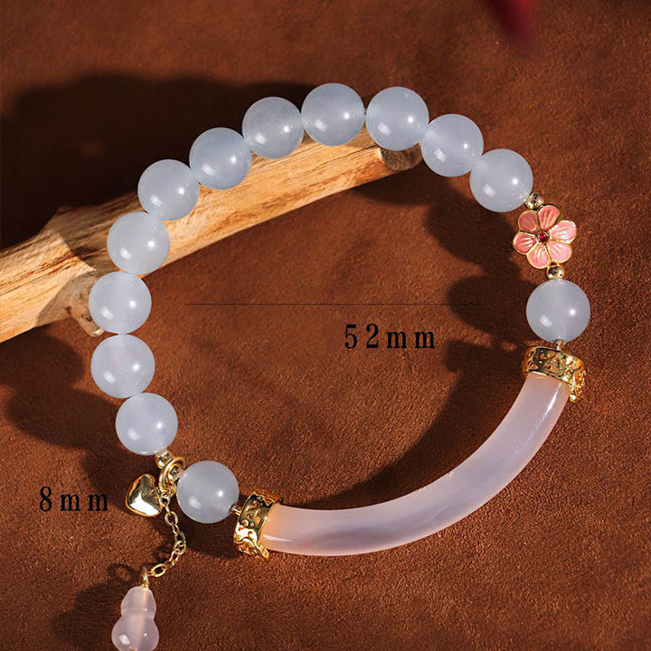 Buddha Stones Rosa Kristall Blau Chalcedon Perle Manschette Halbarmband Armreif