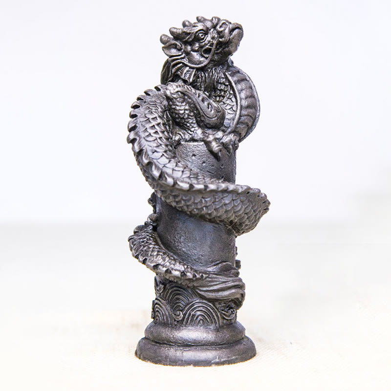 Buddha Stones, handgefertigt, fliegender Drache um die Säule, Eisenpulver, Rostguss, Harzstatue, Heimdekoration - Polierte Ausführung 20 x 10 x 8 cm - image 14