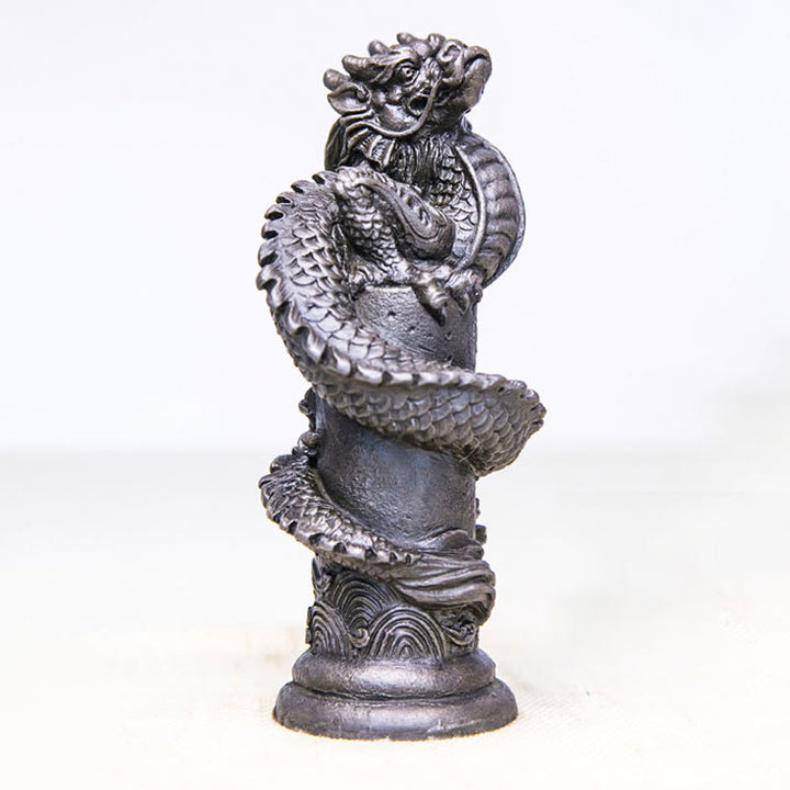Buddha Stones, handgefertigt, fliegender Drache um die Säule, Eisenpulver, Rostguss, Harzstatue, Heimdekoration - Polierte Ausführung 20 x 10 x 8 cm - image 14