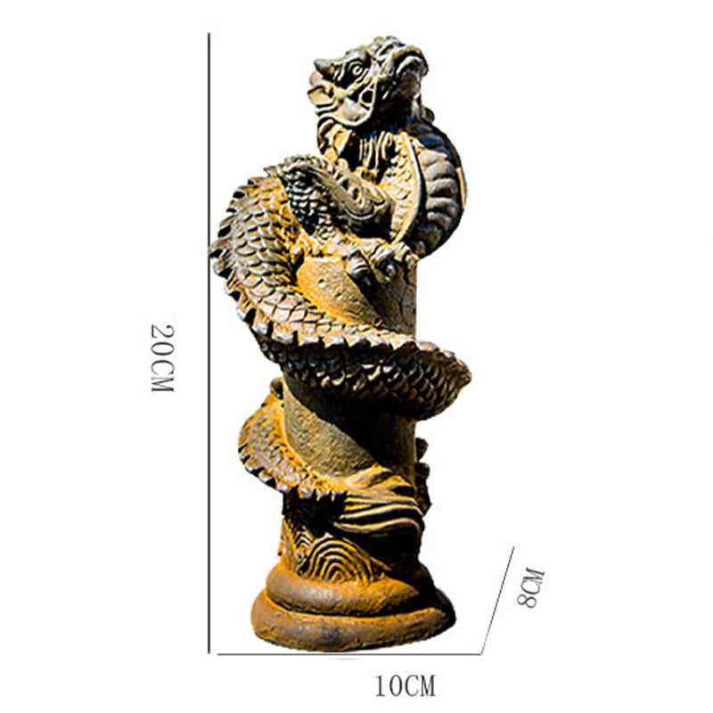 Buddha Stones, handgefertigt, fliegender Drache um die Säule, Eisenpulver, Rostguss, Harzstatue, Heimdekoration - image 12