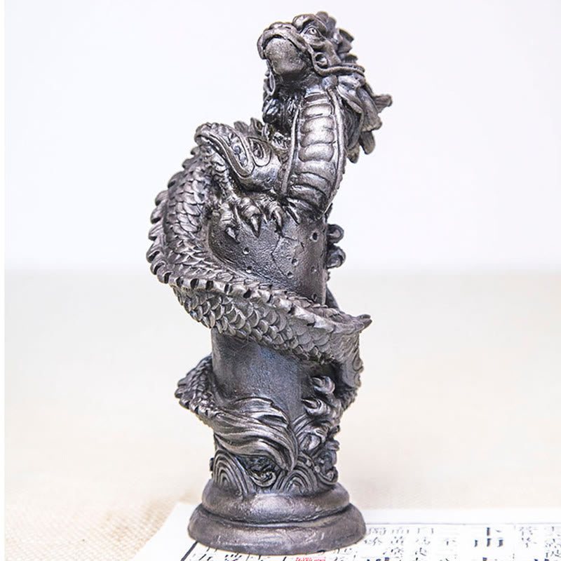 Buddha Stones, handgefertigt, fliegender Drache um die Säule, Eisenpulver, Rostguss, Harzstatue, Heimdekoration - image 16