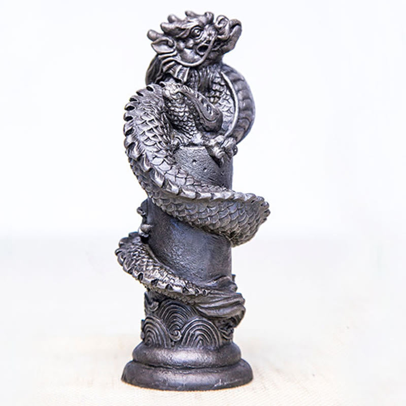 Buddha Stones, handgefertigt, fliegender Drache um die Säule, Eisenpulver, Rostguss, Harzstatue, Heimdekoration - image 22