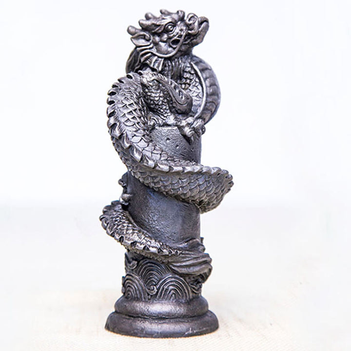 Buddha Stones, handgefertigt, fliegender Drache um die Säule, Eisenpulver, Rostguss, Harzstatue, Heimdekoration - image 22